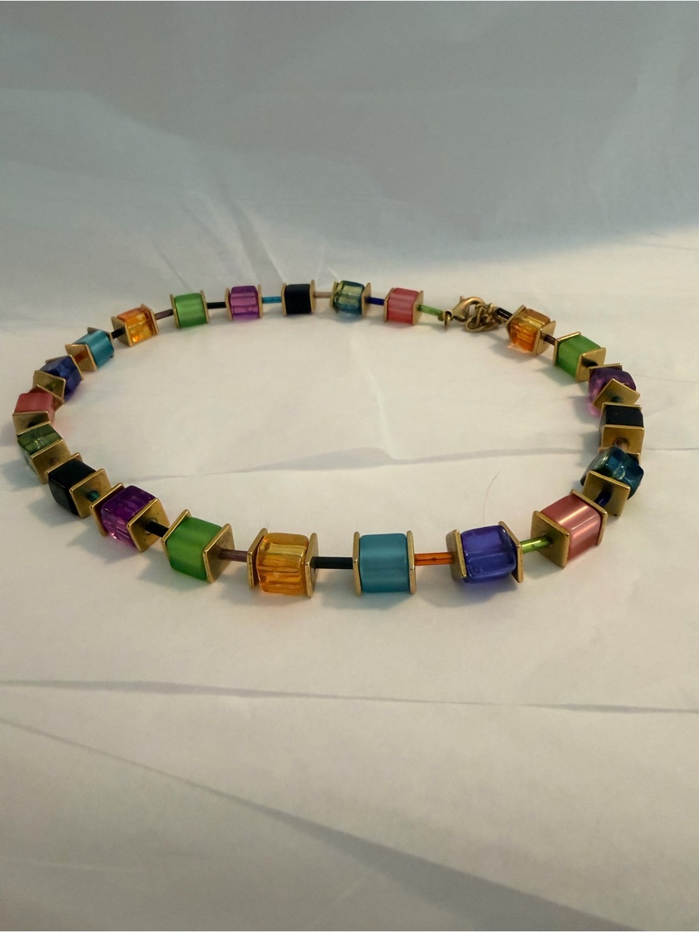 Color Block Cube Beaded Necklace - Multicolor